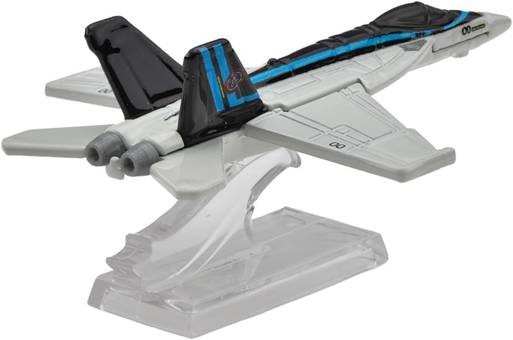 Mattel Hot Wheels F/A-18E Hornet close-up detail highlights authentic design for fans.