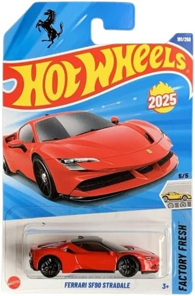 Mattel Hot Wheels Ferrari SF90 Stradale red 1:64 die-cast, ideal for display and collection.