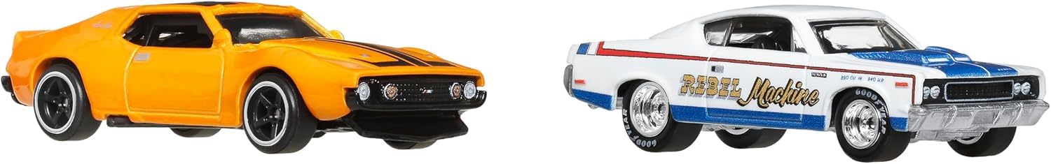Mattel Hot Wheels Premium 71 AMC Javelin front detail with vivid graphics.