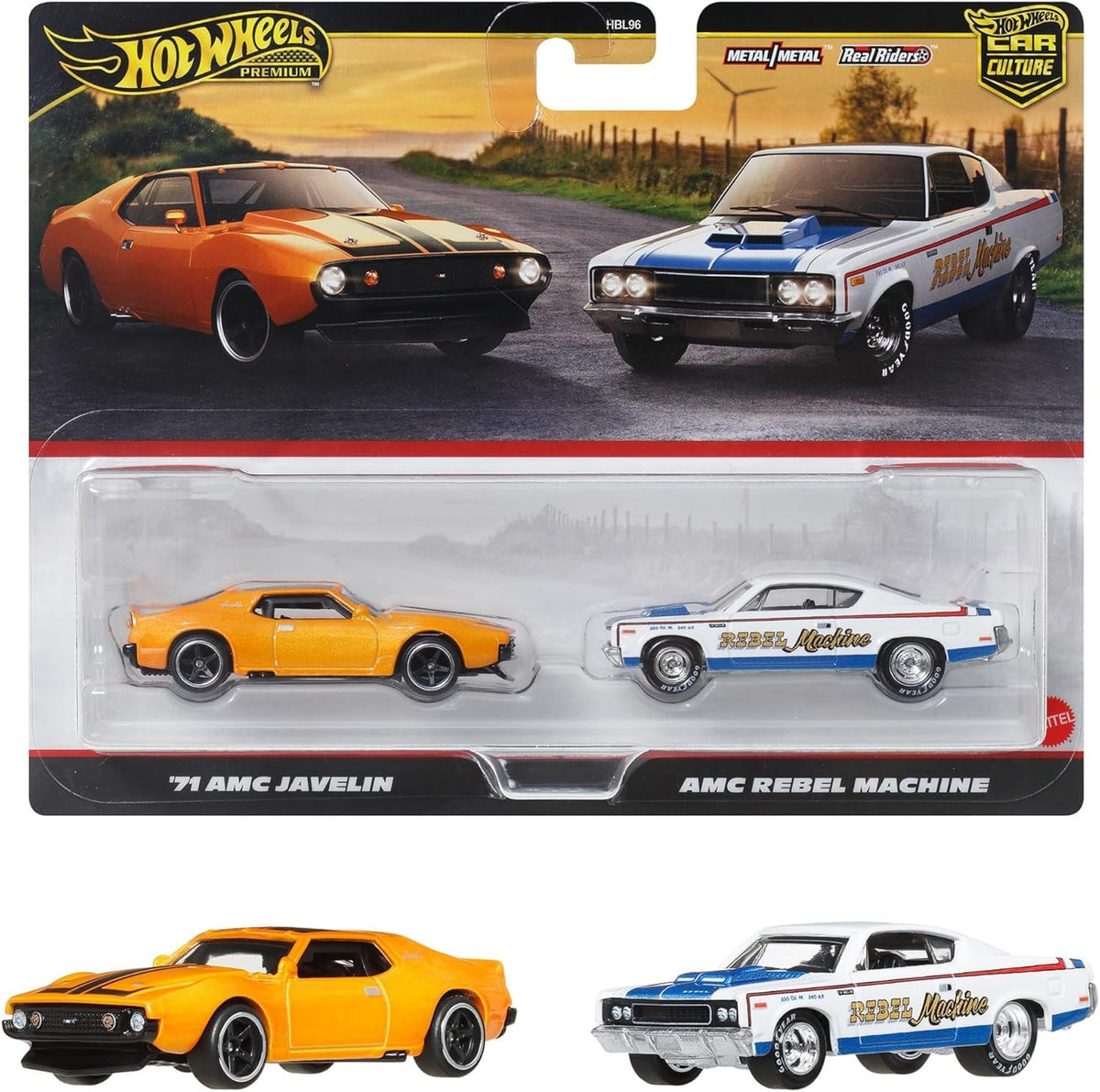 Mattel Hot Wheels Premium 71 AMC Javelin side view, perfect collectible display piece.