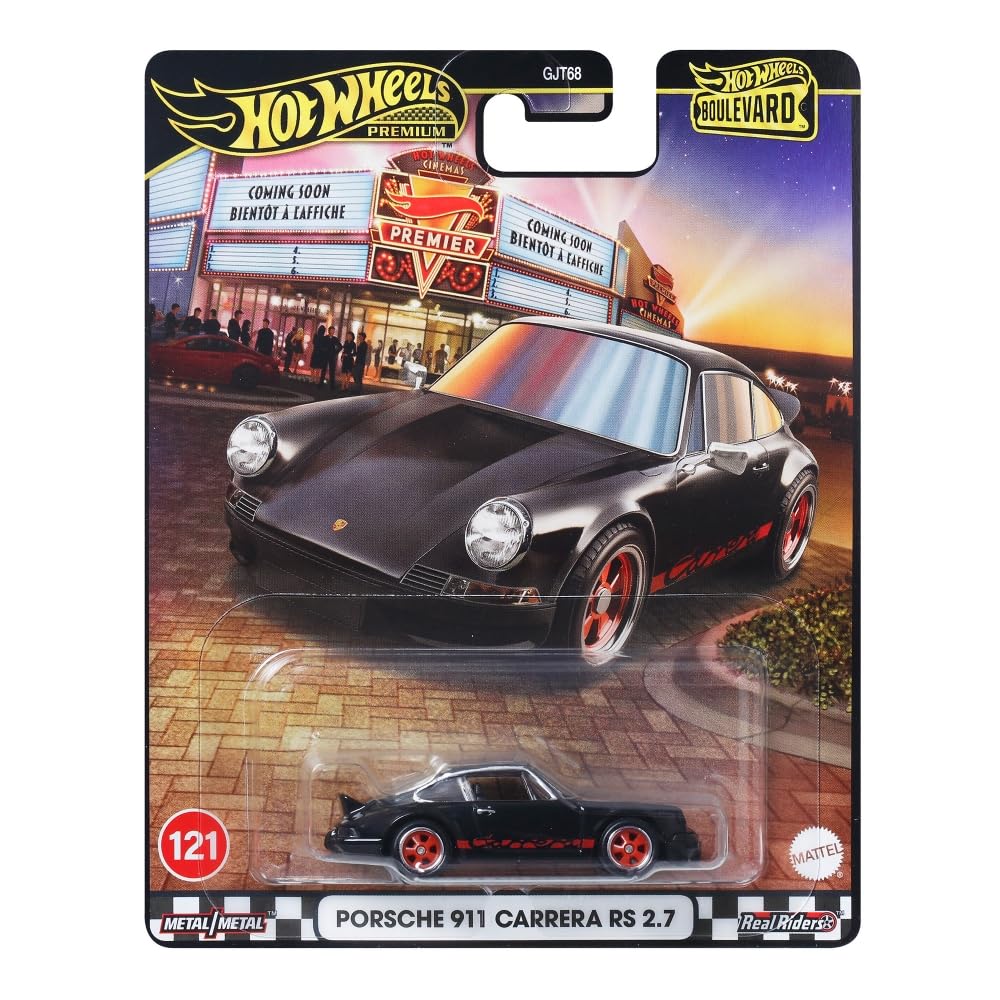 Mattel Hot Wheels Premium Boulevard Porsche 911 Carrera RS 2.7 on-track pose suggests fun track play and display possibilities