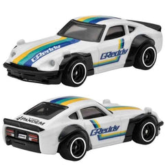Mattel Hot Wheels Premium BRE Datsun 1:64 side profile emphasizes all-metal construction.