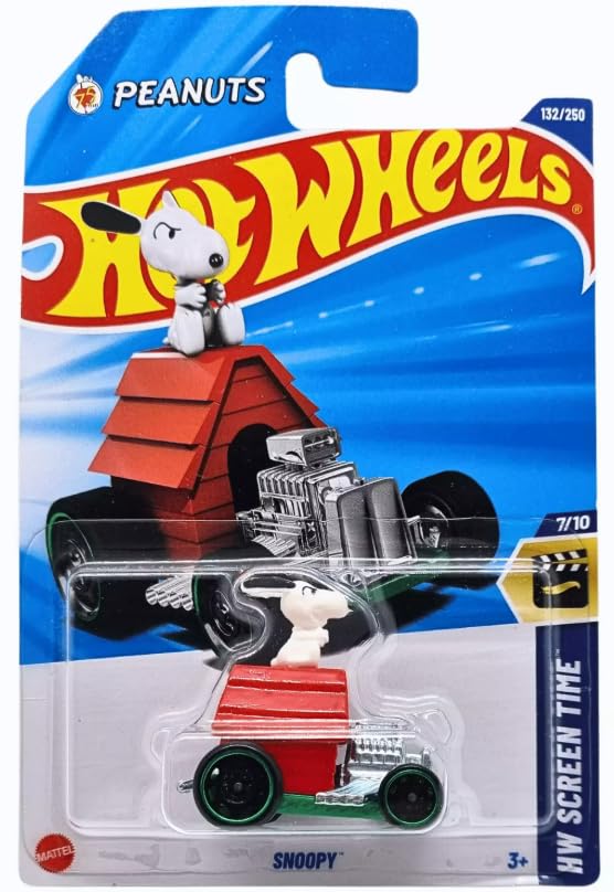 Mattel Hot Wheels Snoopy Screen Time die-cast car for display and collection.