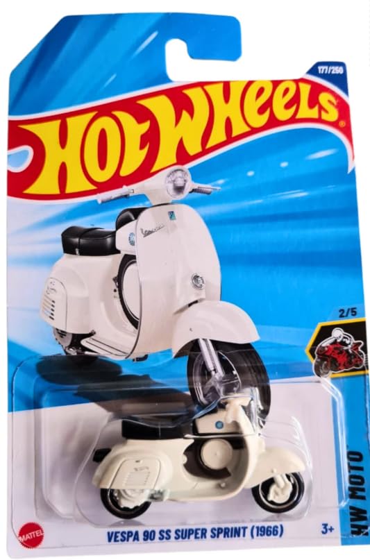 Mattel Hot Wheels Vespa 90 SS Super Sprint white die-cast, ideal for display