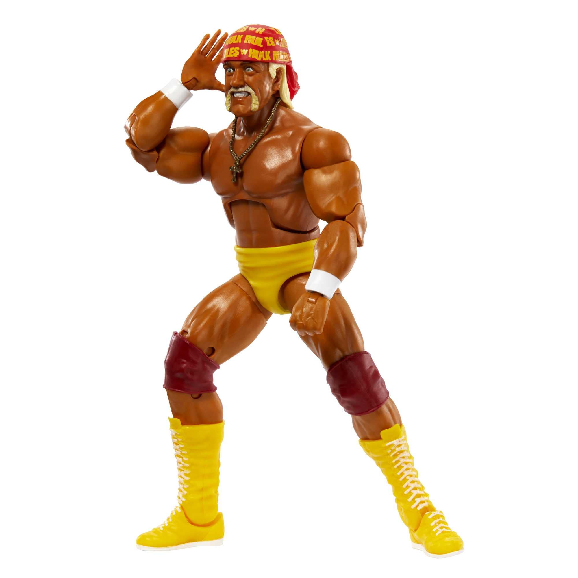 Mattel Hulk Hogan Elite entrance gear included for authentic setups.