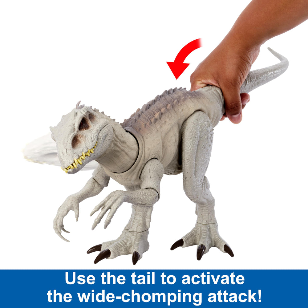 Mattel Indominus Rex AR features unlock kid-friendly Jurassic World games.
