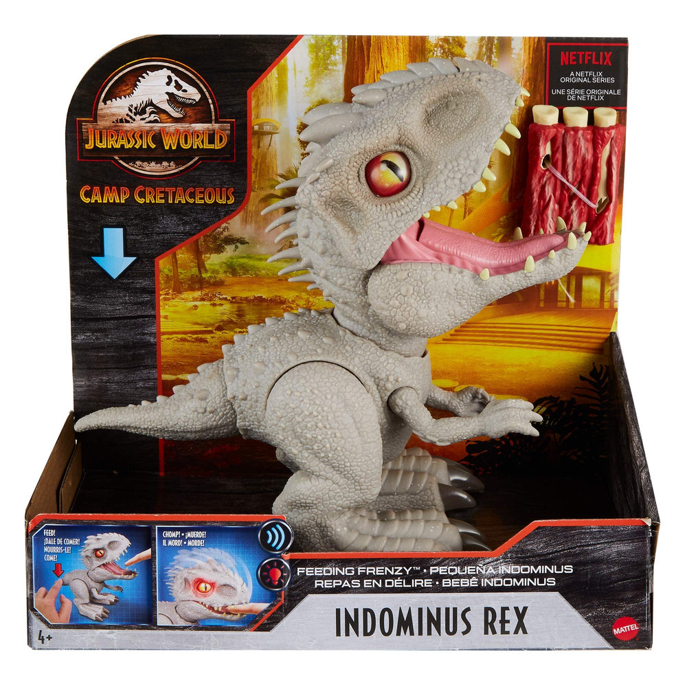 Mattel Indominus Rex glowing red eyes heighten thrilling scenes.