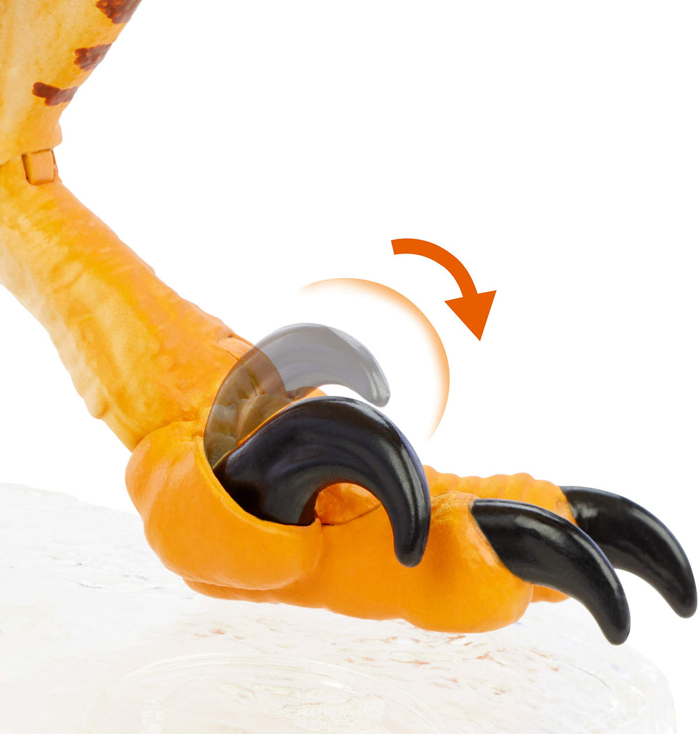Mattel Amber Collection Velociraptor with movable joints enhances poseability for dynamic play.