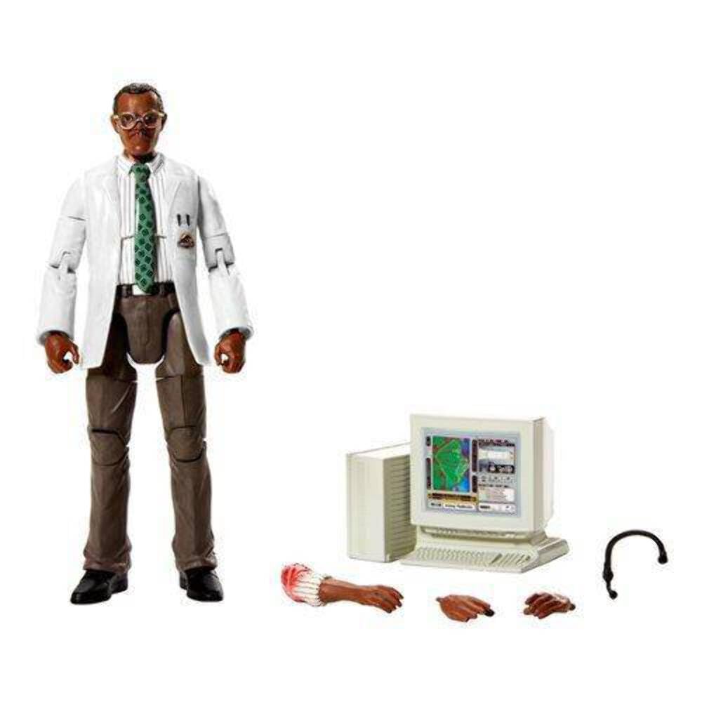Mattel Jurassic World Amber Ray Arnold figure with authentic lab coat and glasses.