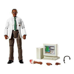 Mattel Jurassic World Amber Ray Arnold figure with authentic lab coat and glasses.