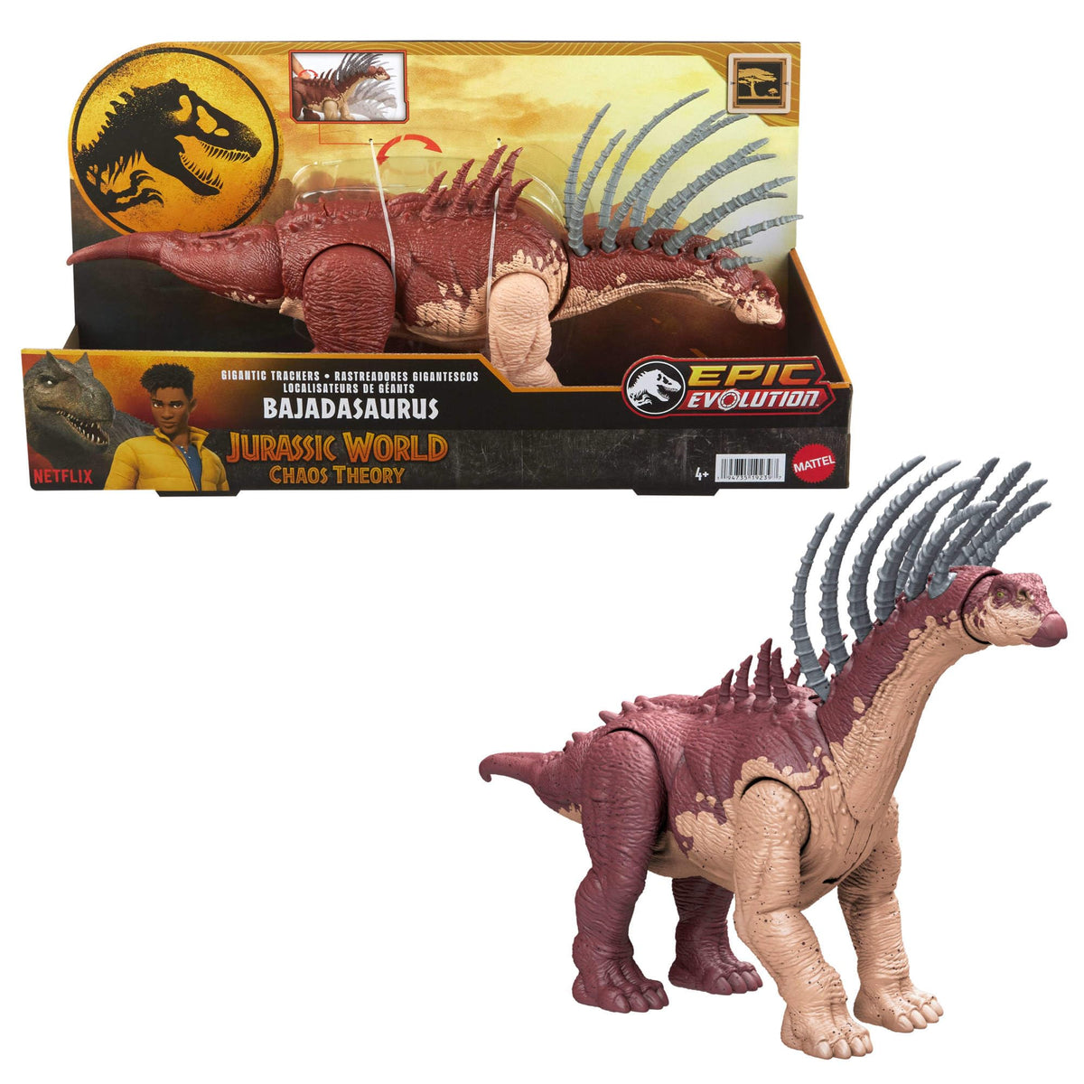 Mattel Jurassic World Bajadasaurus rampage neck attack pose for dynamic battle play.