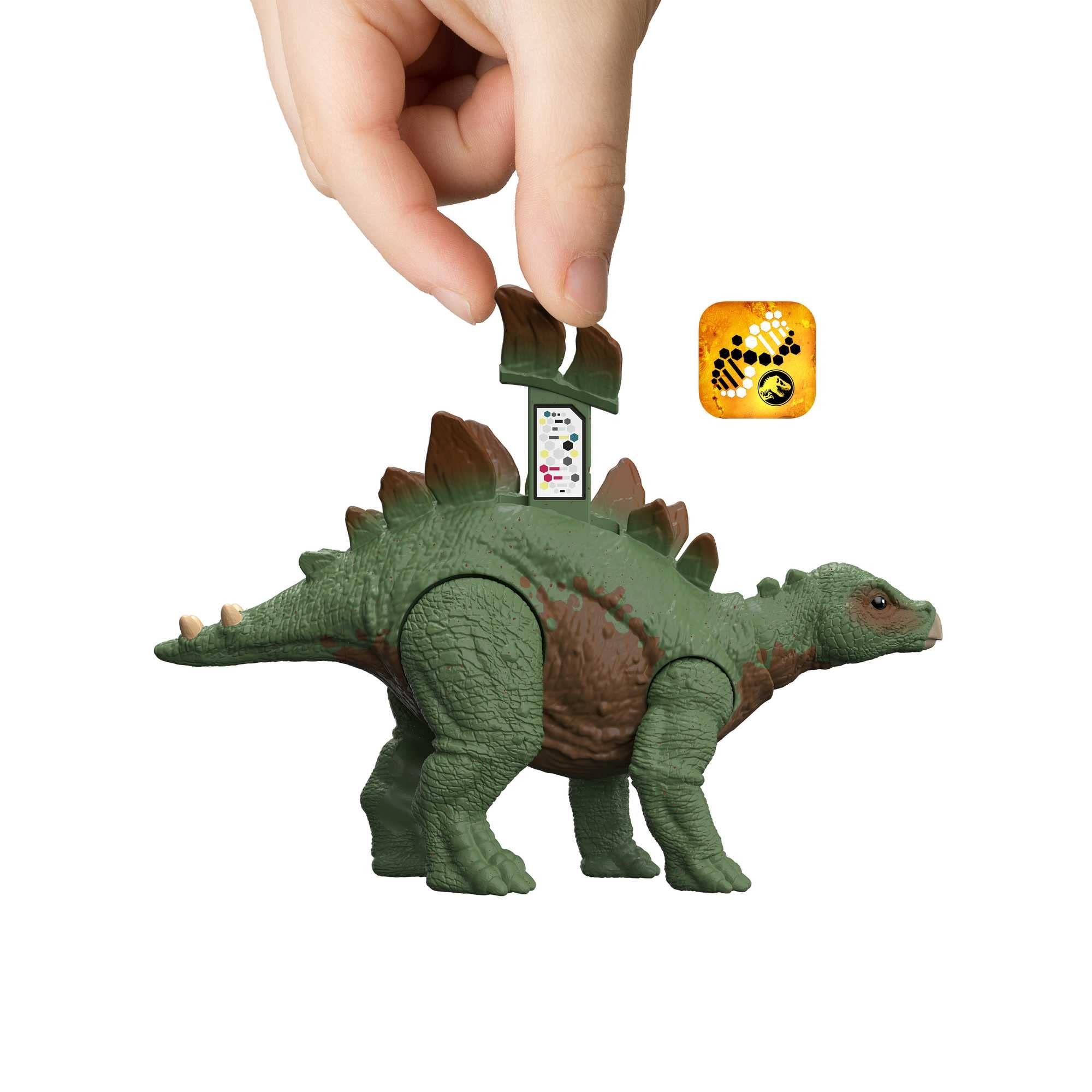 Mattel camera accessory helps recreate the filming scene with Dr. Harding and Stegosaurus.