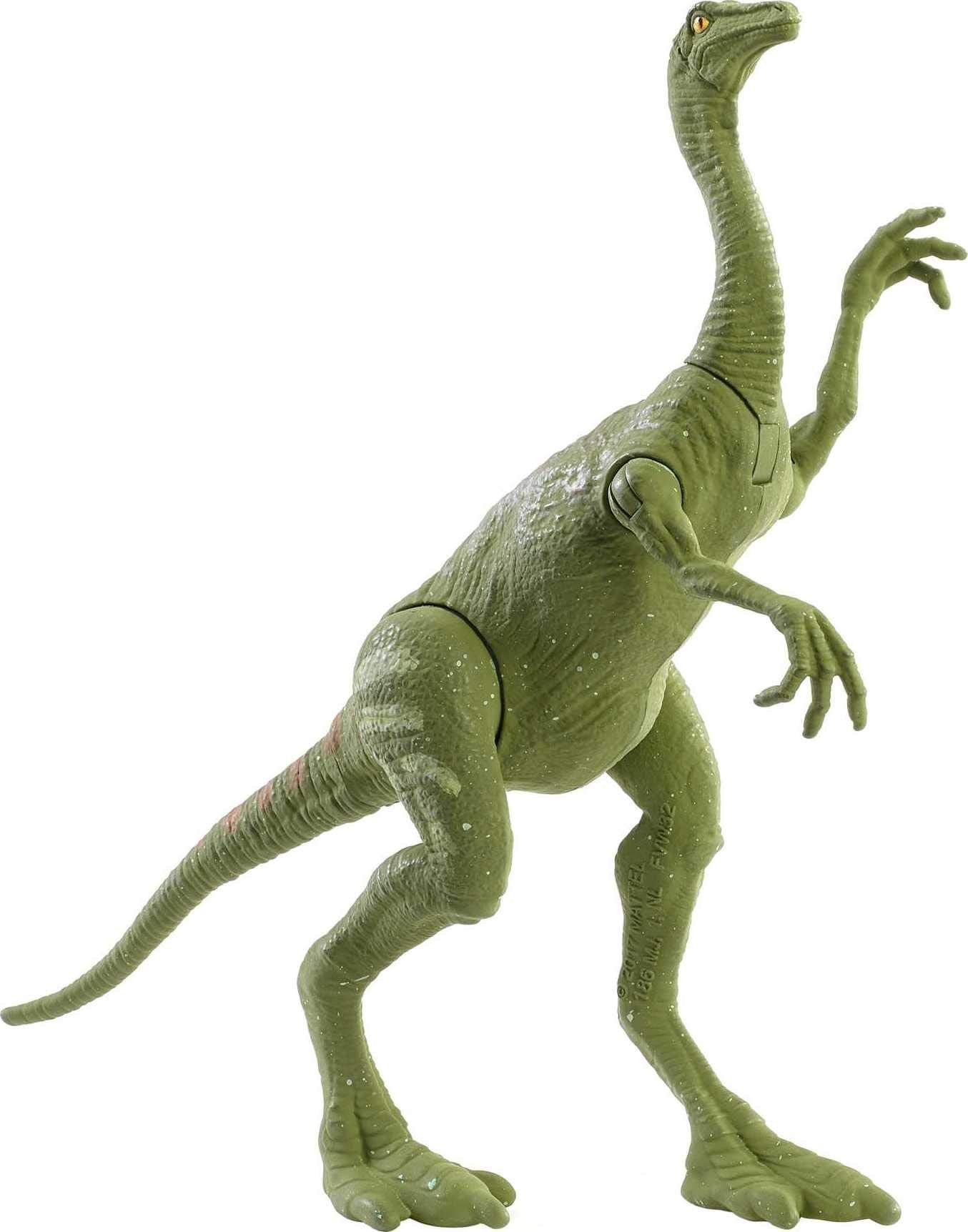 Mattel Jurassic World Gallimimus stands about 4.7 inches tall for compact tabletop play.
