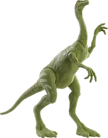 Mattel Jurassic World Gallimimus stands about 4.7 inches tall for compact tabletop play.