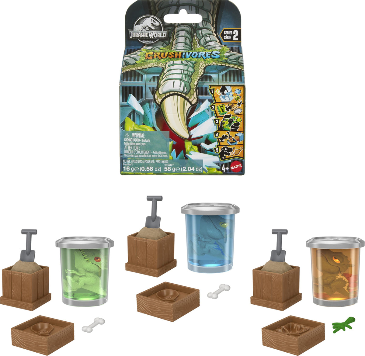 Mattel Crushivores test tube Cryo Sludge reveal with hidden dinosaur figure