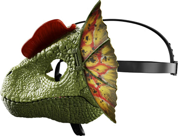 Mattel Jurassic World Dilophosaurus mask adjustable strap for secure, comfortable wear.