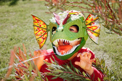 Mattel Jurassic World Dilophosaurus mask with extendable frill for movie-style visuals.