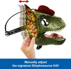 Mattel Dilophosaurus mask water reservoir is easy to fill for quick Venom Launchin moments.
