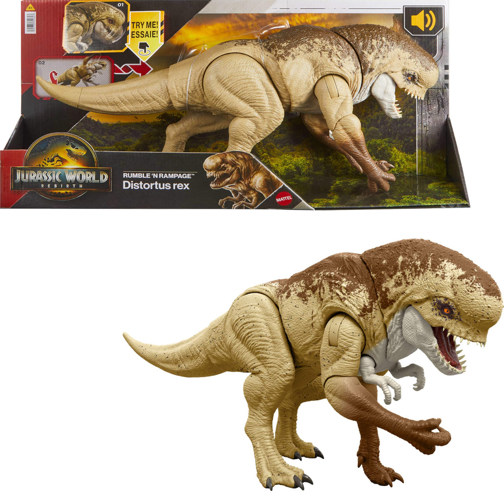 Mattel Jurassic World Distortus Rex figure for display and immersive dinosaur play.