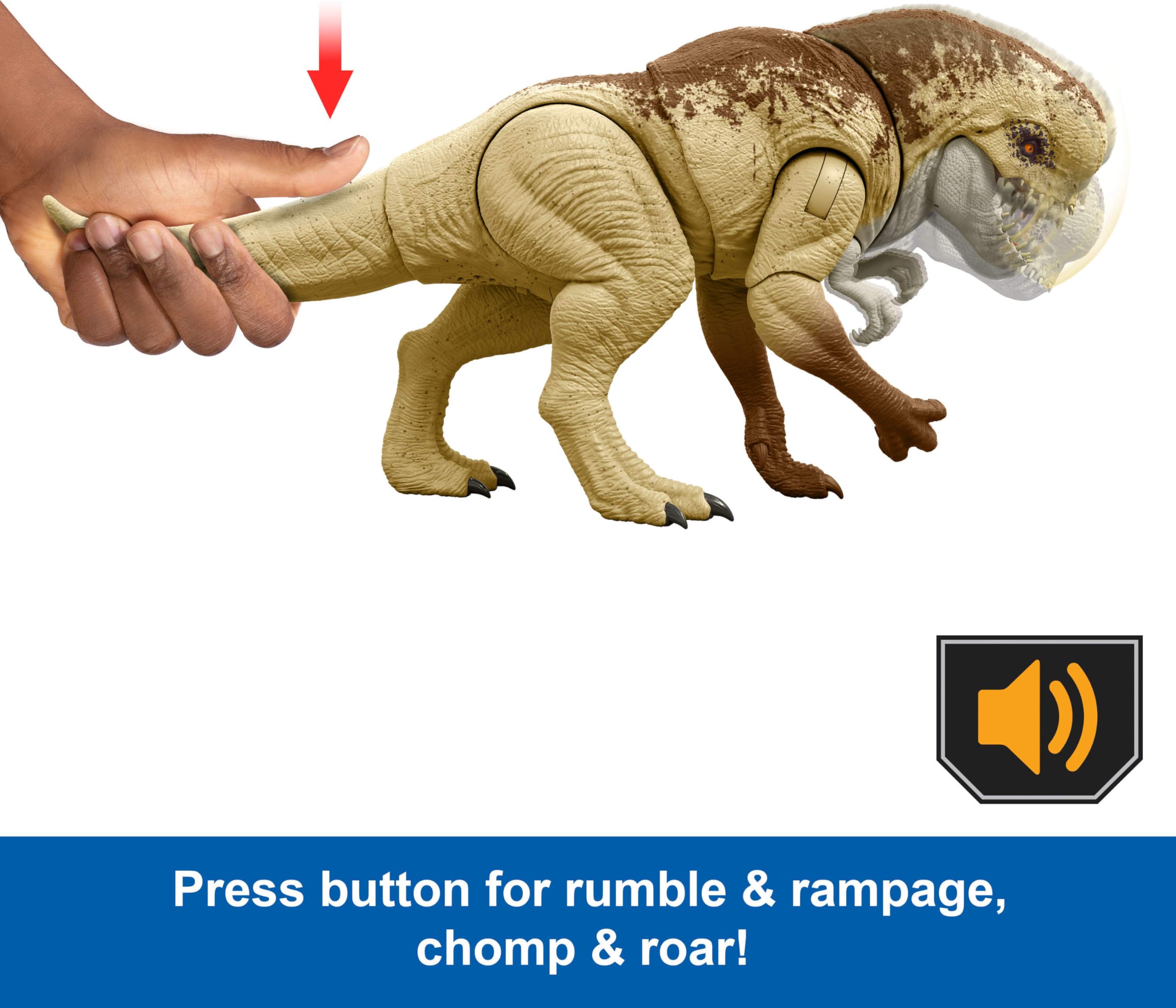 Distortus Rex tail-swipe action adding dramatic attacks.
