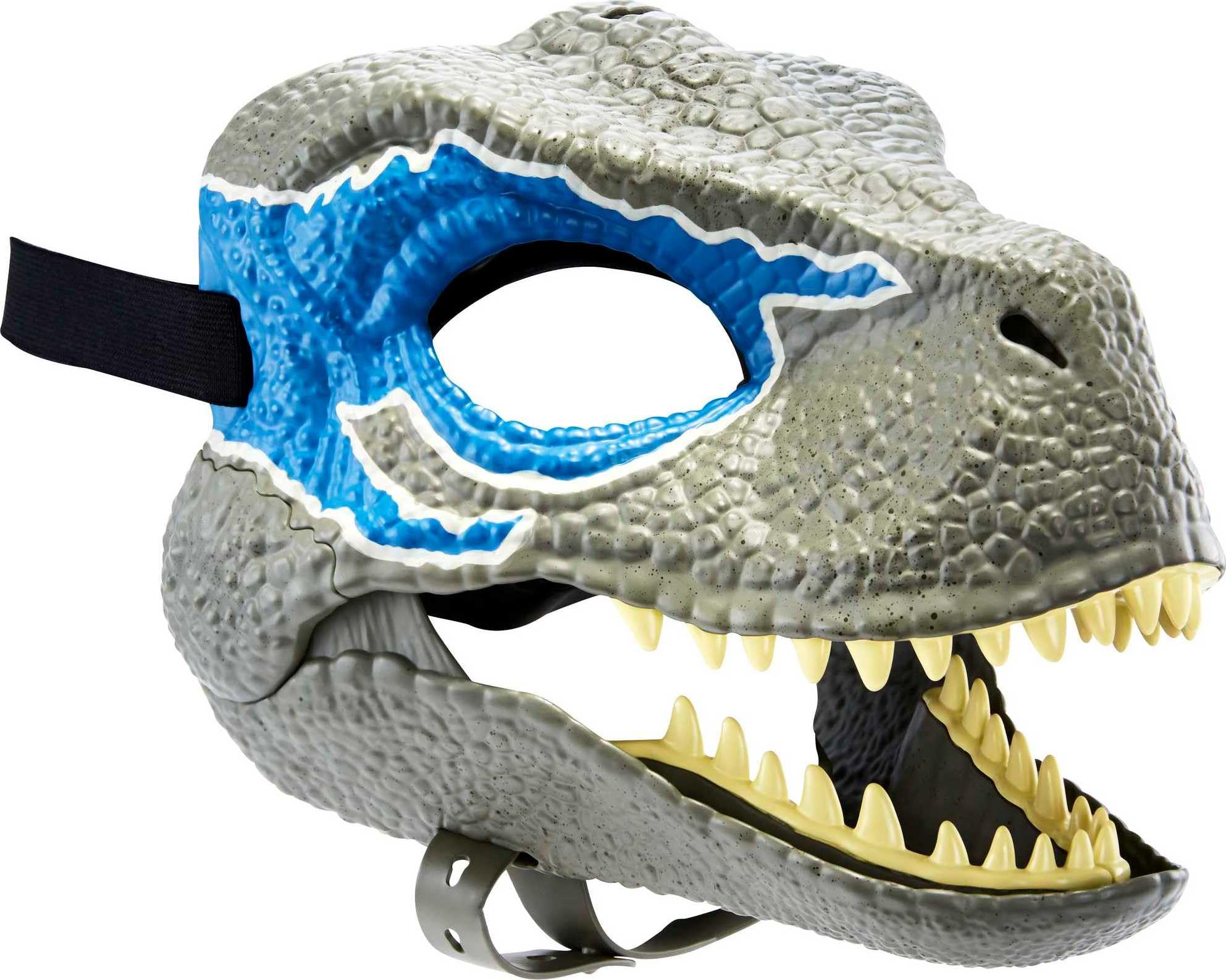Mattel Jurassic World Dominion Blue Mask front view with realistic texture for imaginative play.