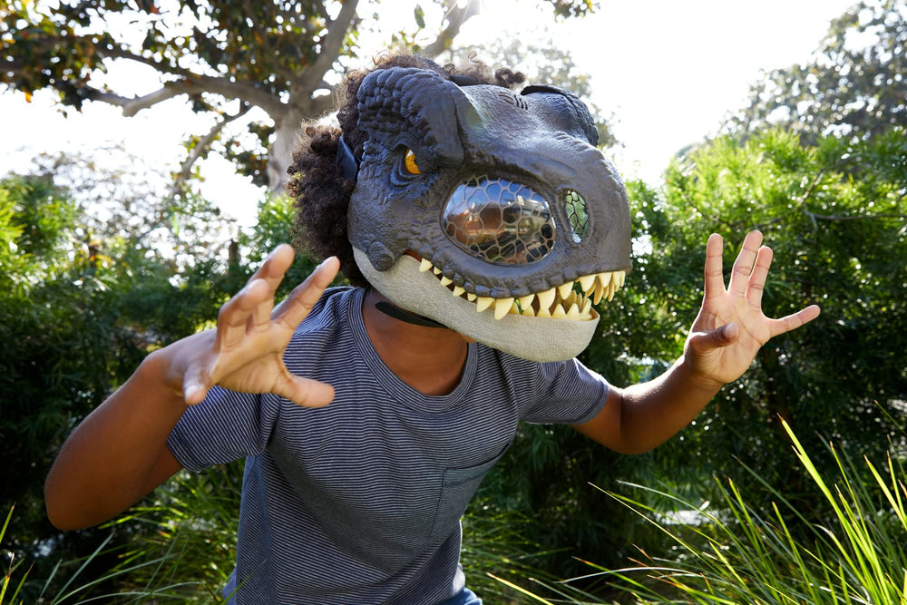 Mattel Chomp N Roar mask open jaw demonstrates escalating action for dramatic roleplay