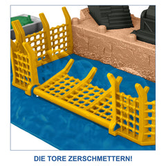 Working crane lets kids recreate destruction play with safe, break-away action.