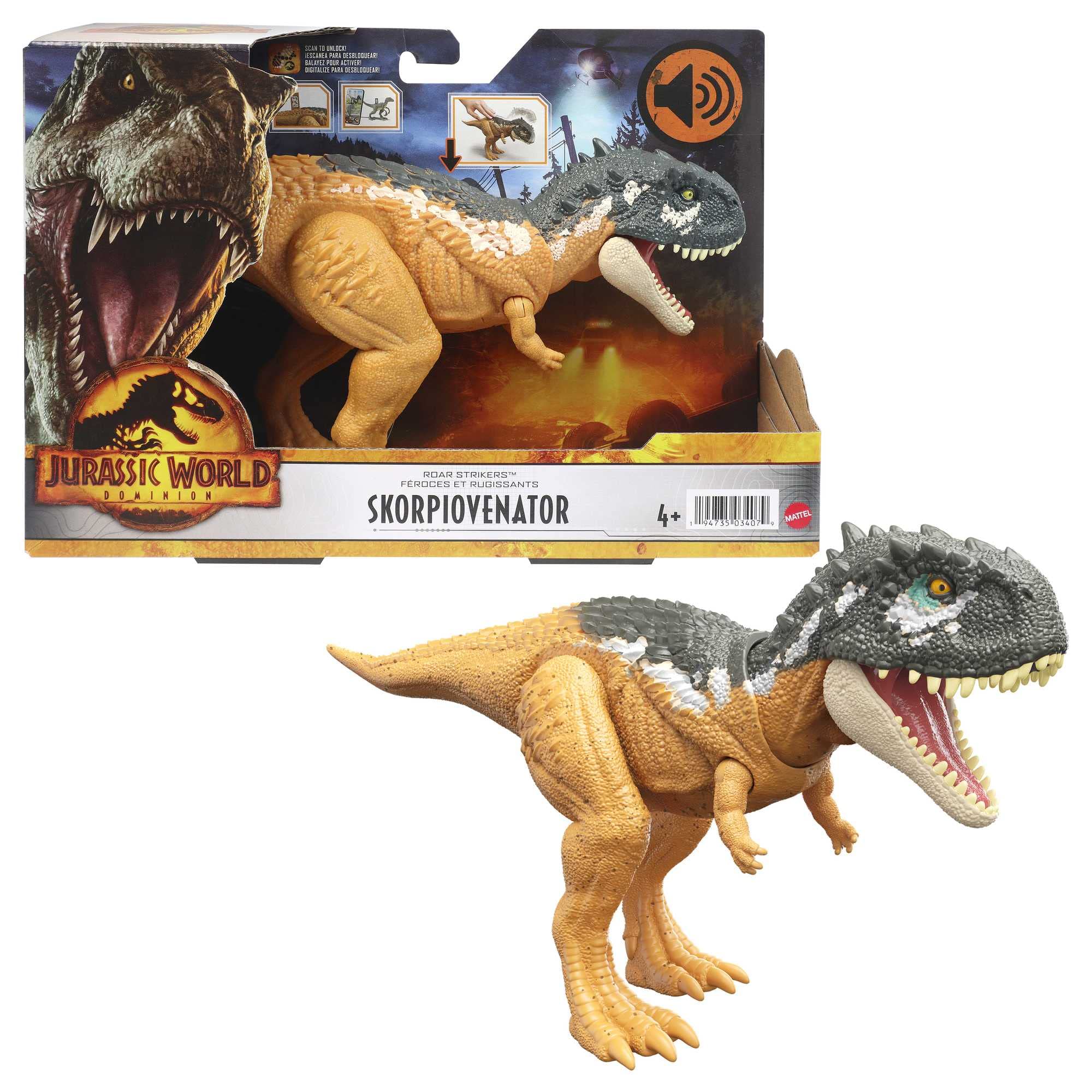 Mattel Jurassic World Roar Strikers toy with movable joints and realistic textures