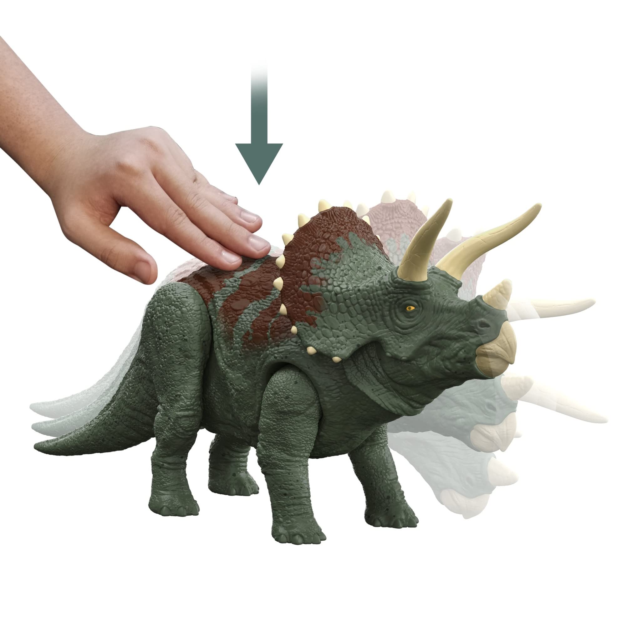Mattel Jurassic World Dominion Roar Strikers Triceratops head-butting attack adds action