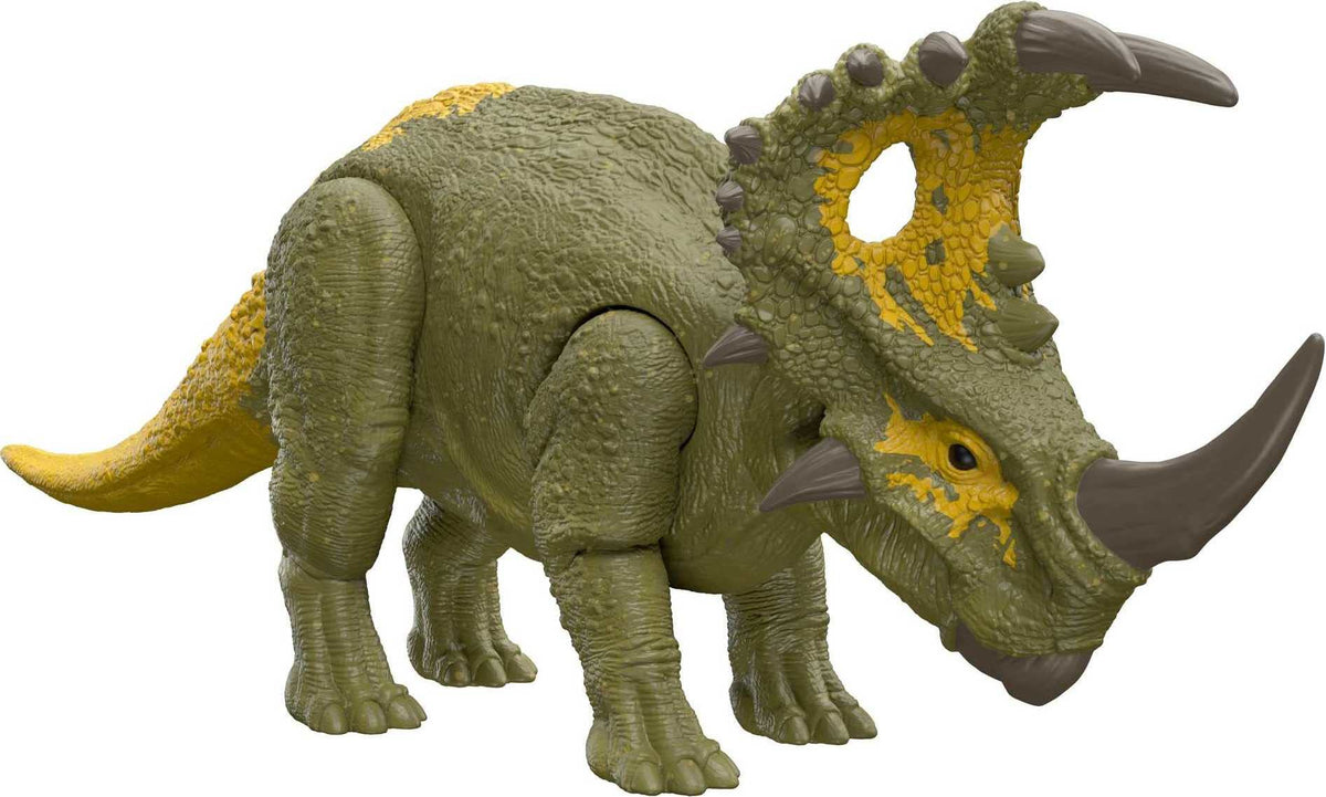 Mattel Jurassic World Sinoceratops Roar Strikers figure in action pose for imaginative play
