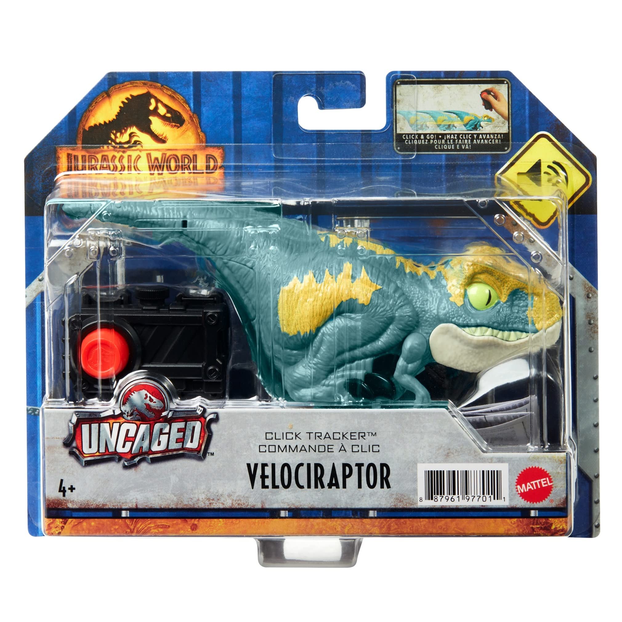 Durable 6-inch Mattel Velociraptor Blue front view supports imaginative Jurassic World play