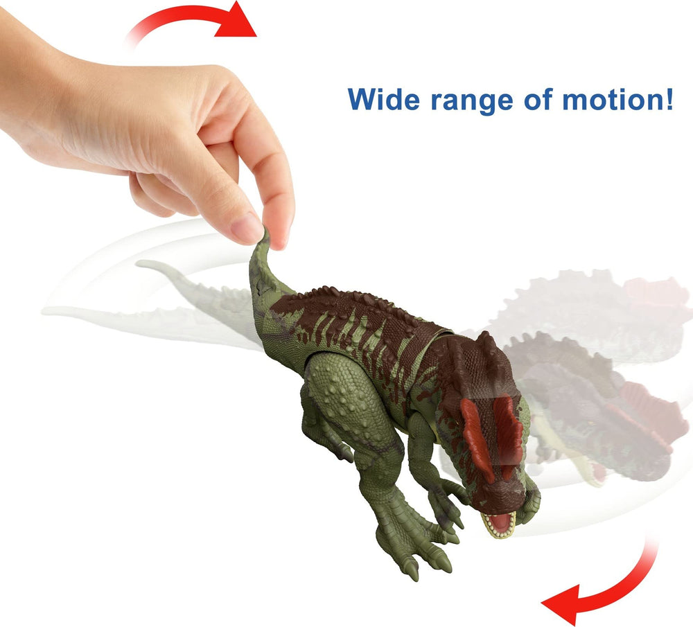 Side view of Mattel dinosaur figure highlighting size and action