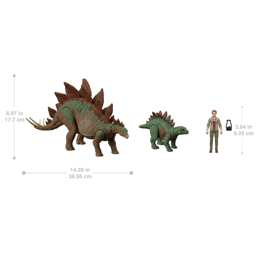 Large Stegosaurus figure from Mattel Jurassic World with tail attack for dynamic action.