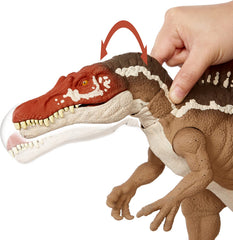 Mattel Jurassic World Spinosaurus articulated arms legs and tail for dynamic posing.