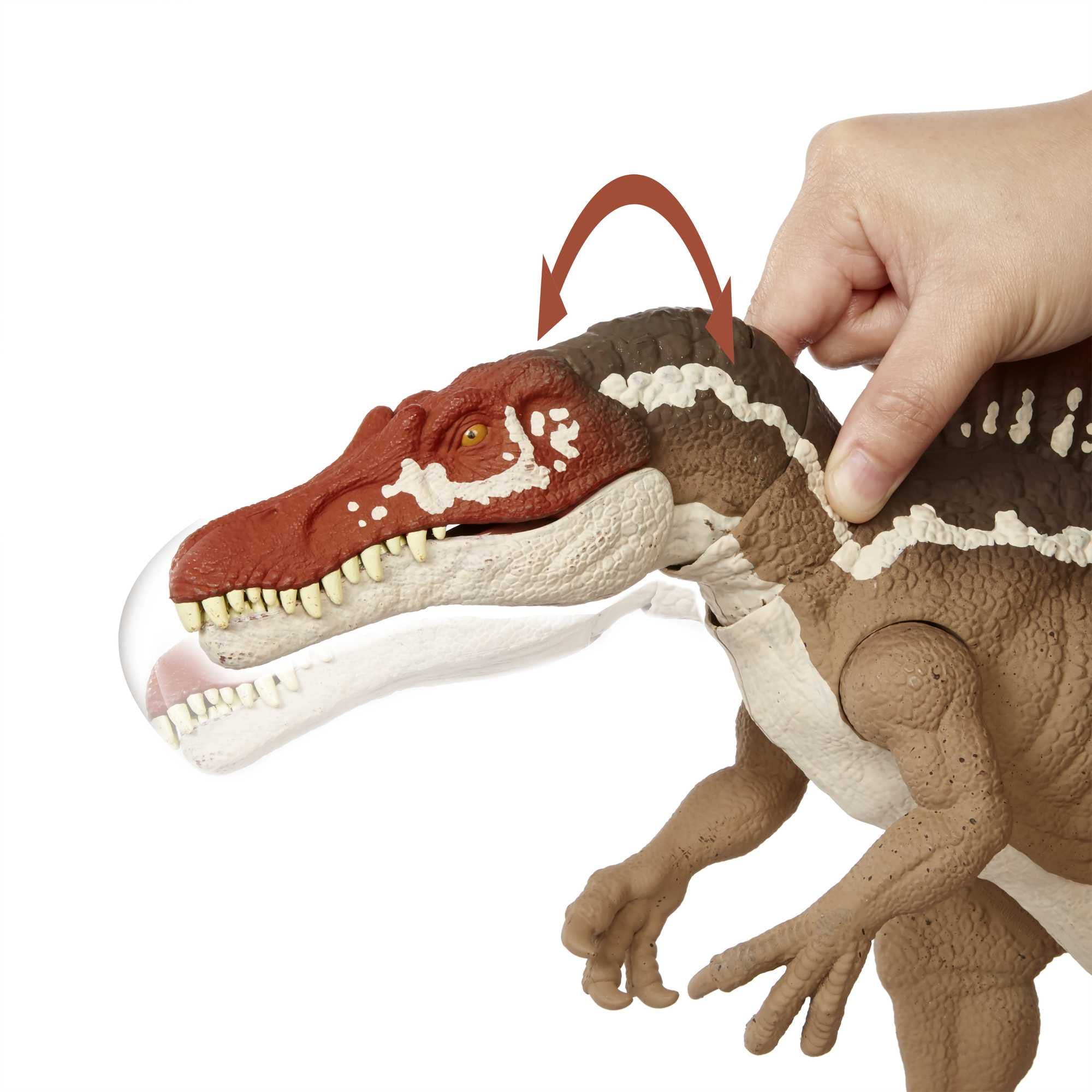 Mattel Jurassic World Extreme Chompin' Spinosaurus articulated joints enable poseable play.