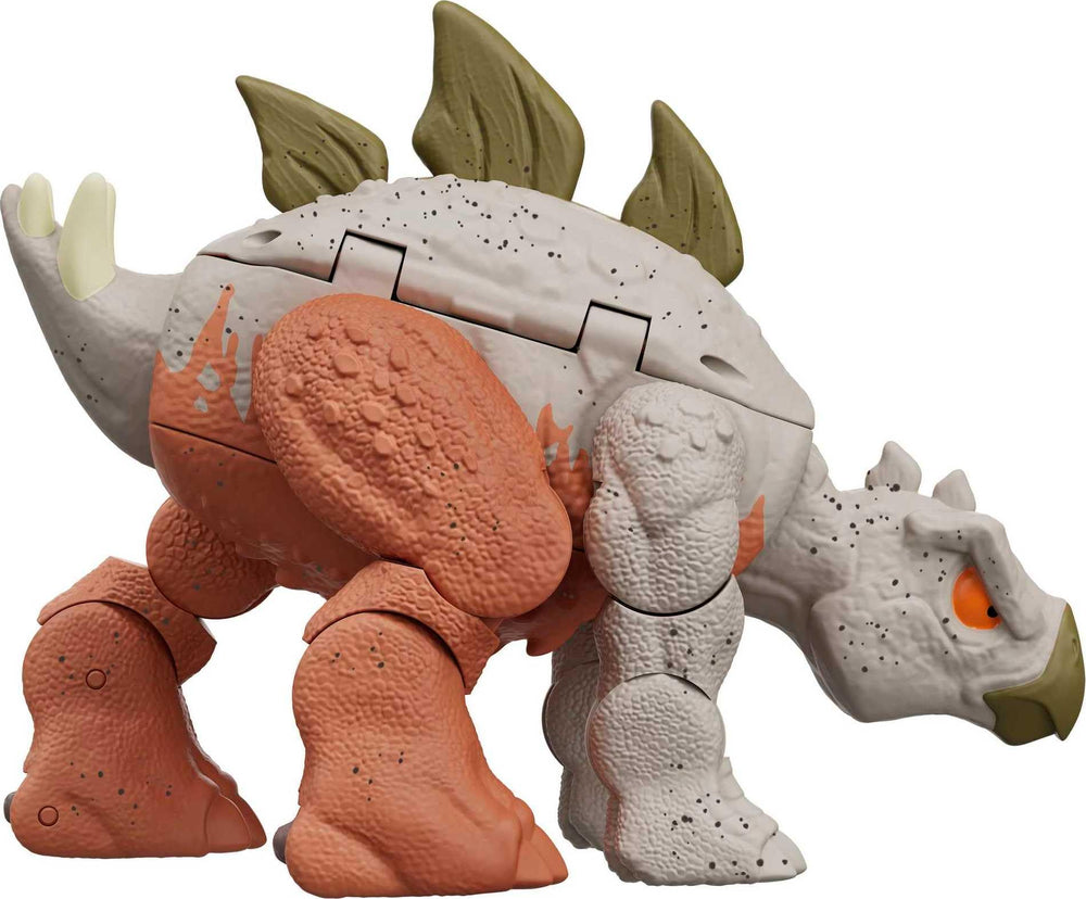 Mattel Jurassic World Fierce Changers Carnotaurus with Stegosaurus variant expands play scenarios.