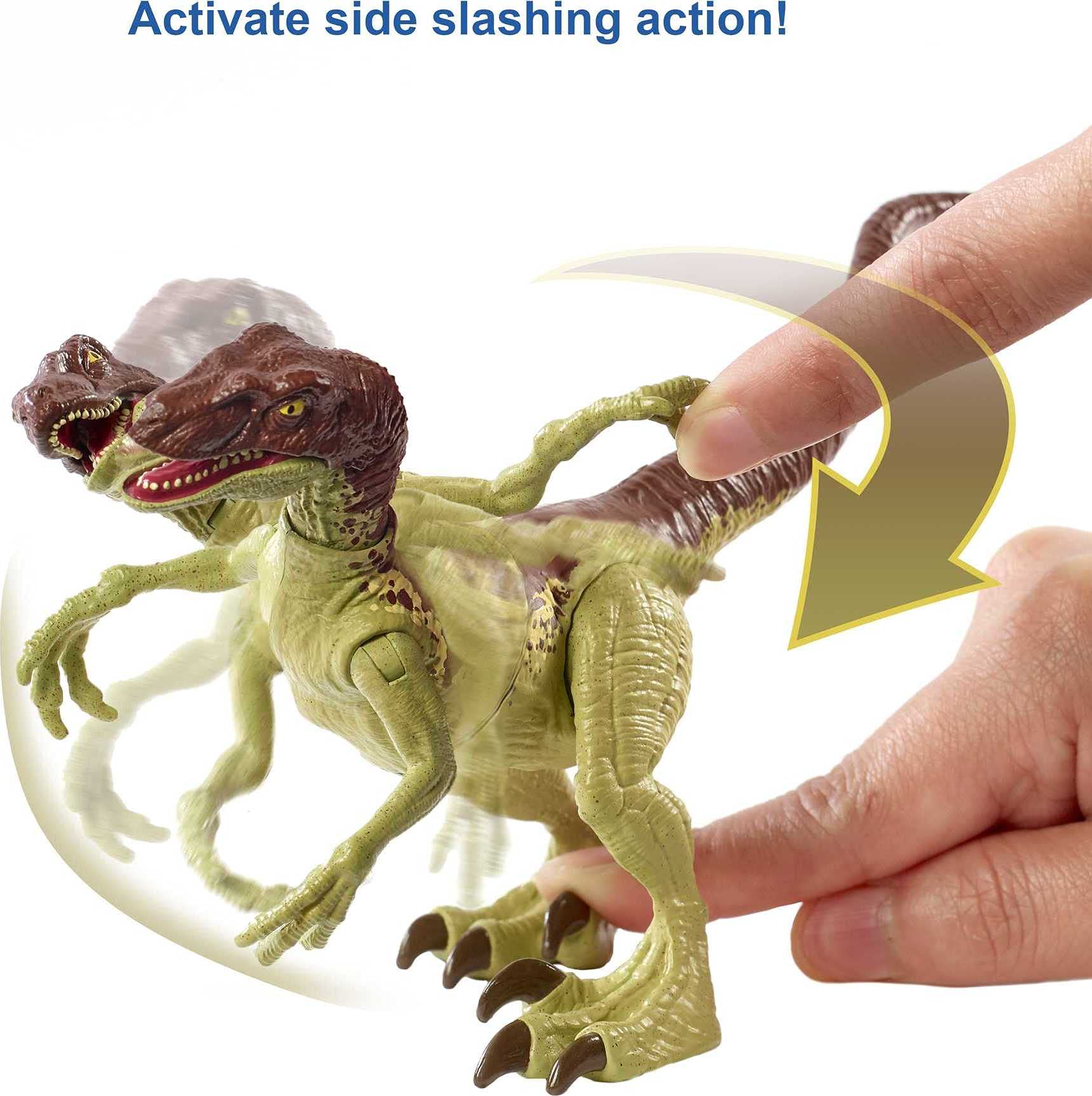 Realistic sculpting and authentic detailing on the Velociraptor figure.