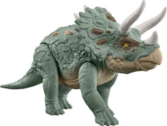 Mattel Jurassic World Gigantic Tracker Triceratops headbutt attack in action for imaginative play