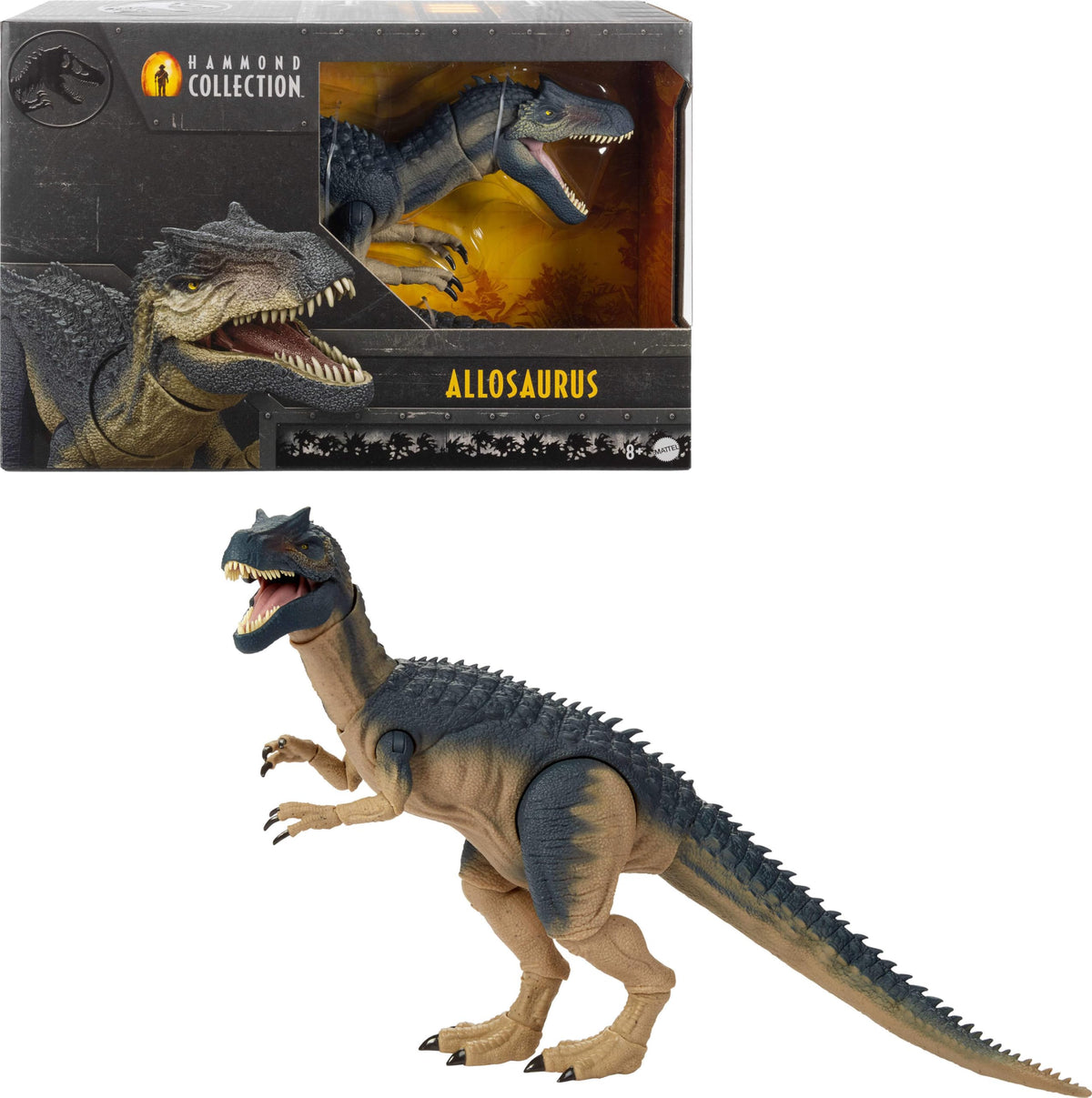 Mattel Jurassic World Hammond Allosaurus glass eyes enhance display realism