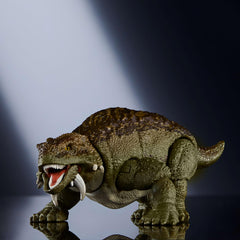 Armored body detail highlights rugged texture for close-up photography.