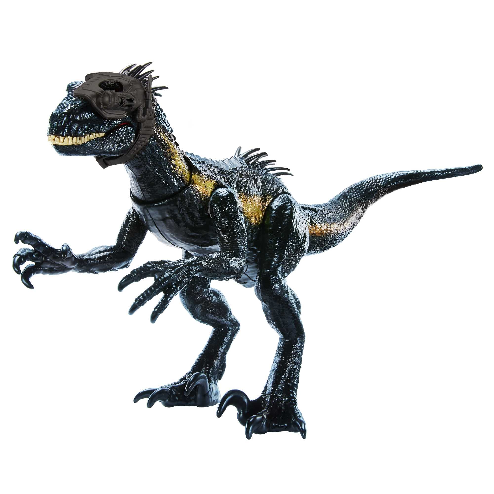 Mattel Jurassic World Indoraptor Track N Attack with tracking gear ready for imaginative play.