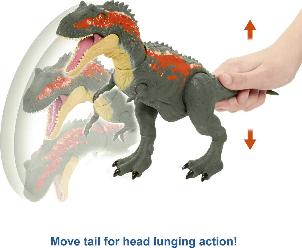 Mattel Jurassic World Massive Biters Albertosaurus chomping action enhances pretend combat scenes