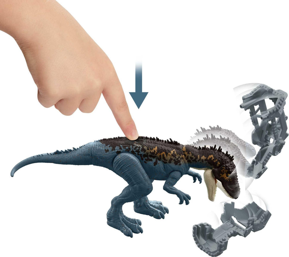 Mattel Jurassic World Mega Destroyers Carcharodontosaurus Blue packaging and collectible set