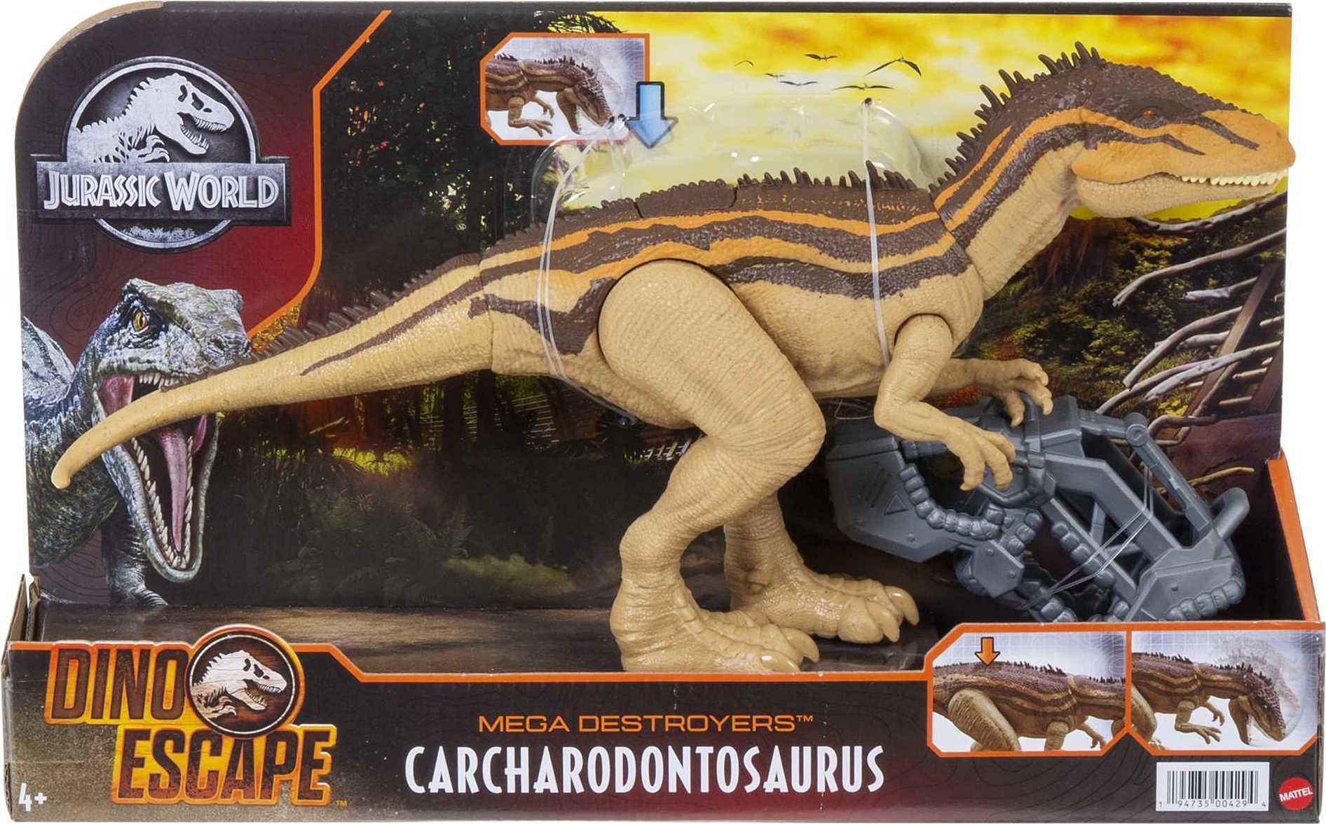 Mattel Jurassic World Mega Destroyers Carcharodontosaurus Brown packaging and presentation.