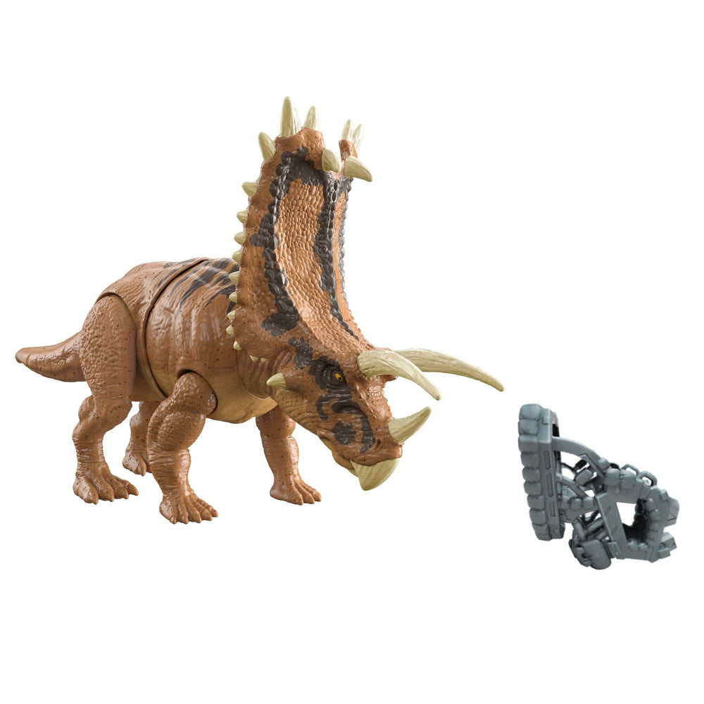 Mattel Jurassic World Mega Destroyers Pentaceratops in attack pose for dynamic play