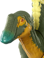 Mattel Jurassic World Ouranosaurus strike feature captures dramatic attack moments.