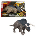 Mattel Jurassic World Nasutoceratops attack pose with roaring sound.