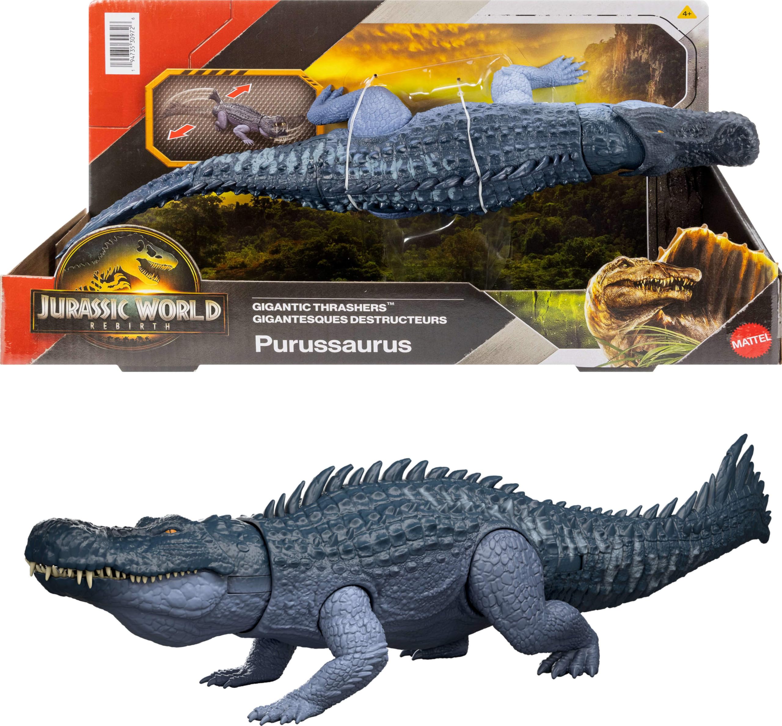 Mattel Jurassic World Rebirth Purussaurus tail-attack for dramatic play and battles