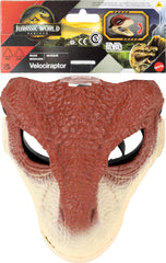 Mattel Jurassic World Rebirth Raptor mask eye and nose openings for easy wear.