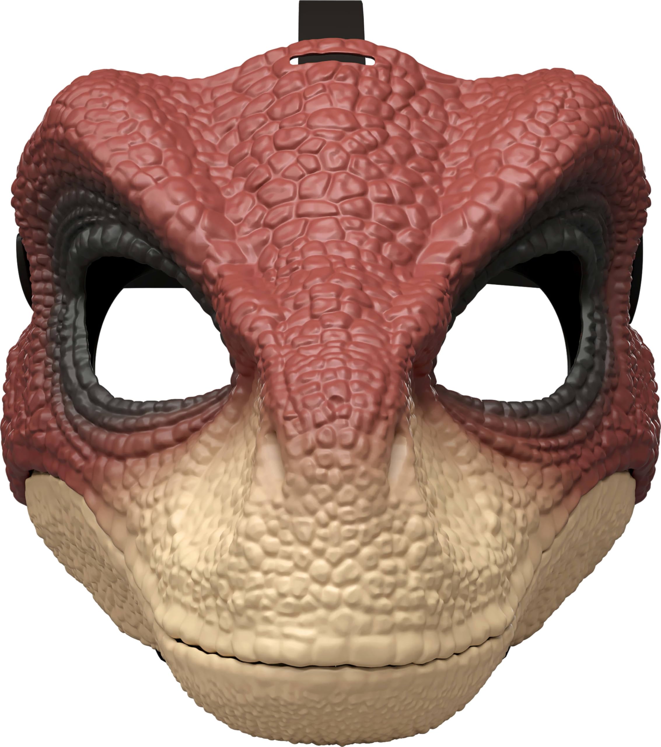 Mattel Jurassic World Rebirth Raptor mask open jaw for dynamic action.